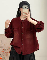 Women's Relaxed Fit Burgundy Corduroy Shirt