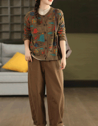 Women Autumn Fish Pattern Round Neck Sweater