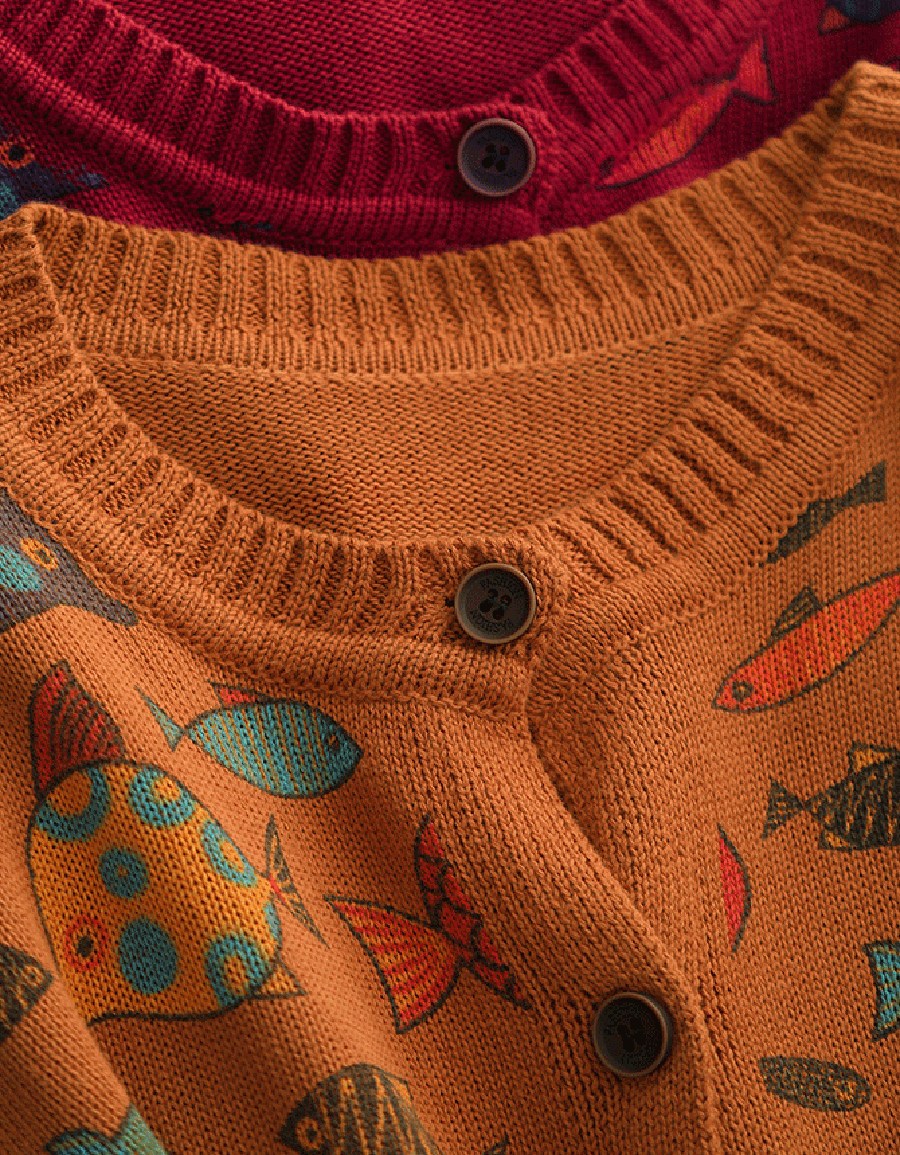 Women Autumn Fish Pattern Round Neck Sweater