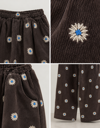 Women's Daisy Embroidered Corduroy Wide Leg Pants