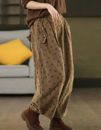 Women Autumn Relaxed Floral Cotton Wide Leg Pants