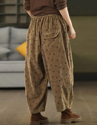 Women Autumn Relaxed Floral Cotton Wide Leg Pants