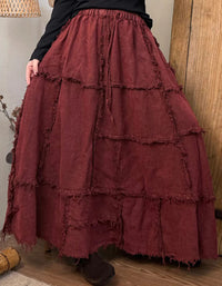 Women Autumn Retro Patchwork Cotton Maxi Skirt