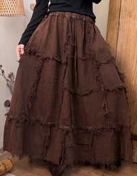 Women Autumn Retro Patchwork Cotton Maxi Skirt