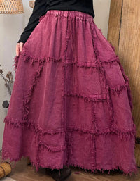 Women Autumn Retro Patchwork Cotton Maxi Skirt