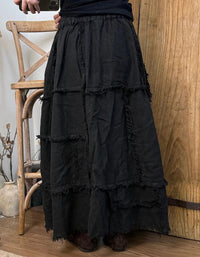 Women Autumn Retro Patchwork Cotton Maxi Skirt