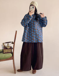 Women's Loose Floral Cotton Button-Down Tunic Blouse