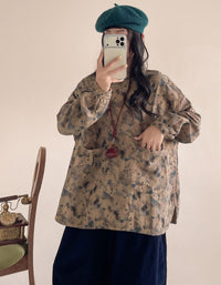 Women's Blue Floral Cotton Loose Fit Pocket Blouse