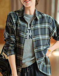 Women Casual Plaid Collared Button Front Shirt