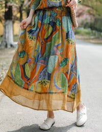 Vintage Boho Elastic Waist Skirt for Women – Colorful Flowy Midi Maxi Skirt
