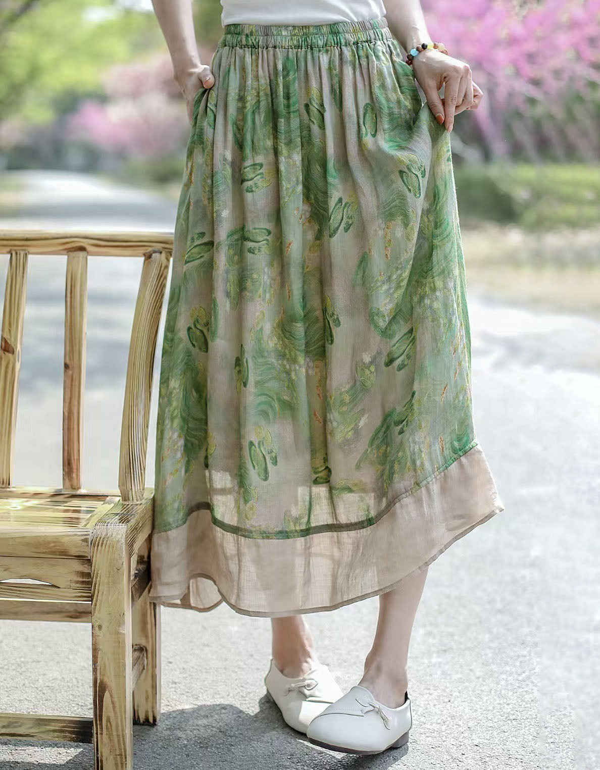 Women’s Artistic Abstract Print Skirt – Soft Flowy High Waist Maxi Skirt