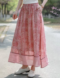 Bohemian Floral Art Print Long Skirt for Women – Casual Loose Fit Maxi Skirt