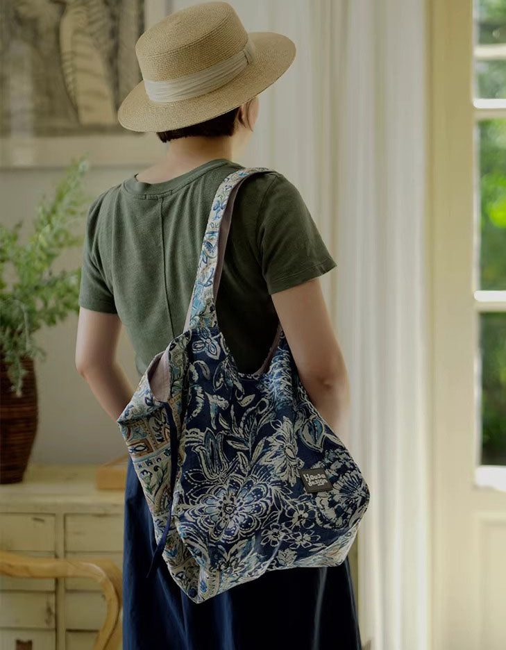 Vintage Floral Tote Bag Women Reusable Shopping Bag