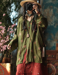 Vintage Floral Cotton Linen Tunic Boho Loose Shirt