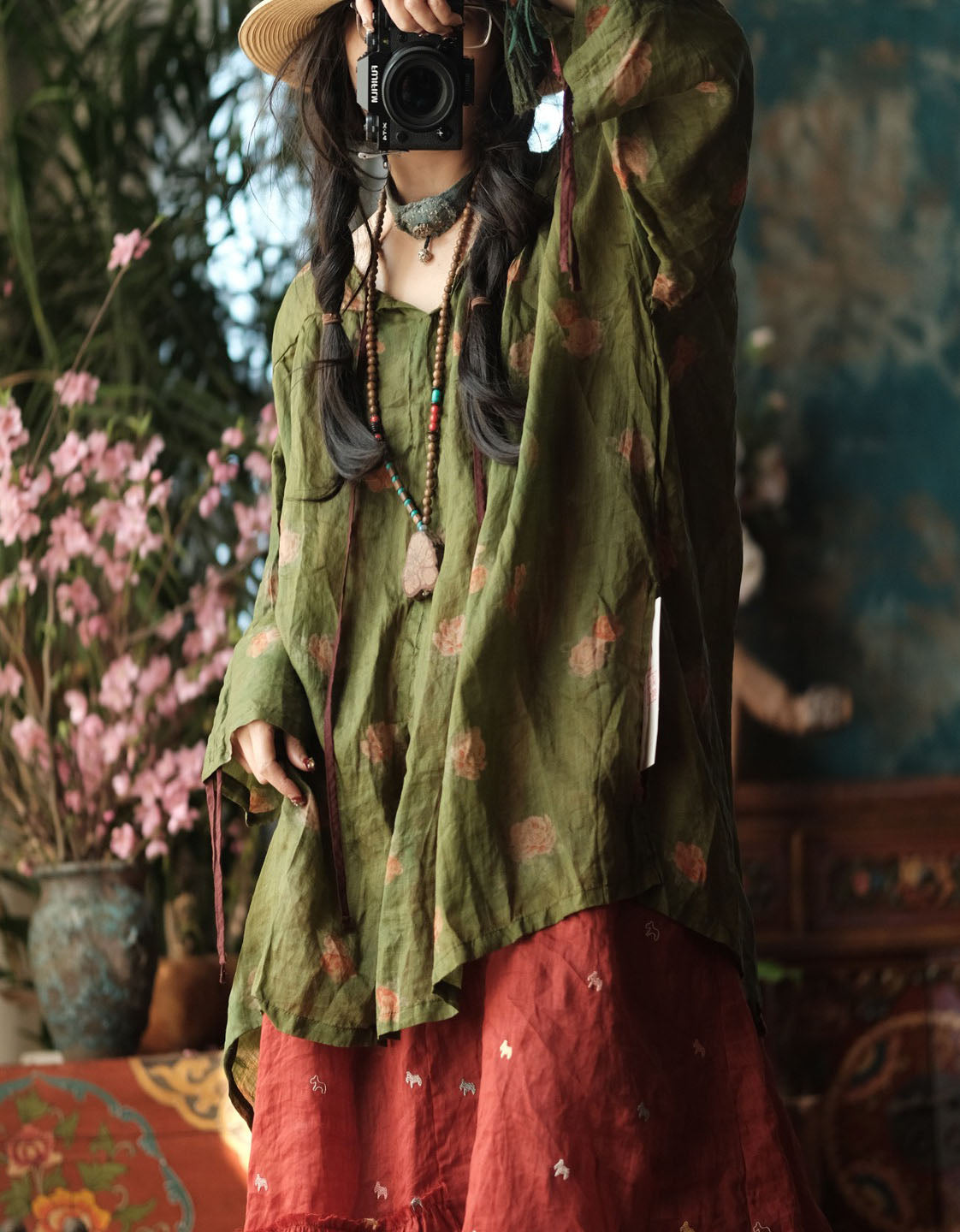Women Loose Fit Bohemian Floral Long Sleeve Blouse