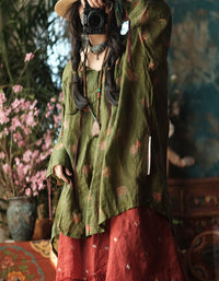 Women Loose Fit Bohemian Floral Long Sleeve Blouse