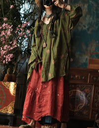 Women Vintage Style Floral Tunic Loose Fit Blouse