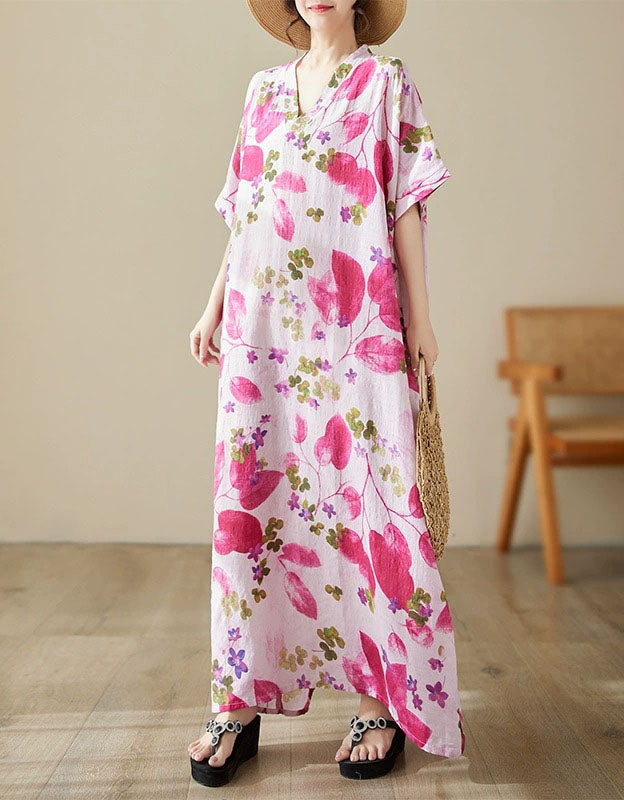 Loose Fit Floral V-Neck Boho Maxi Dress Women
