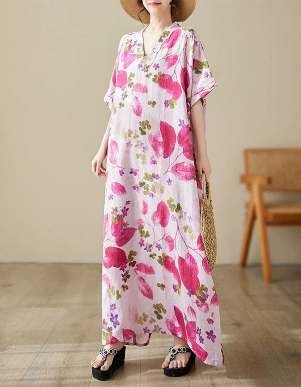 Loose Fit Floral V-Neck Boho Maxi Dress Women