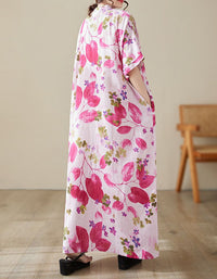Vintage Style Pink Floral Loose Maxi Dress
