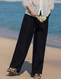 Lightweight Loose Fit Black Linen Pants Beach Summer Outfit