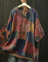 Women's Artistic Floral Loose Fit Linen Summer Shirt