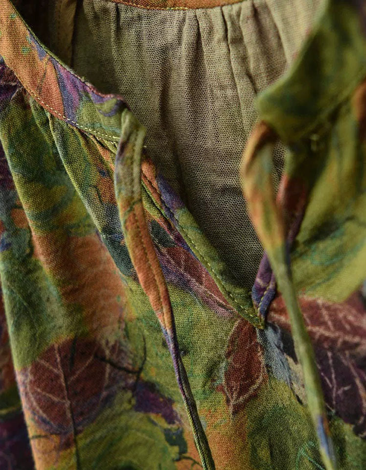 Boho floral print oversized linen blend top for women