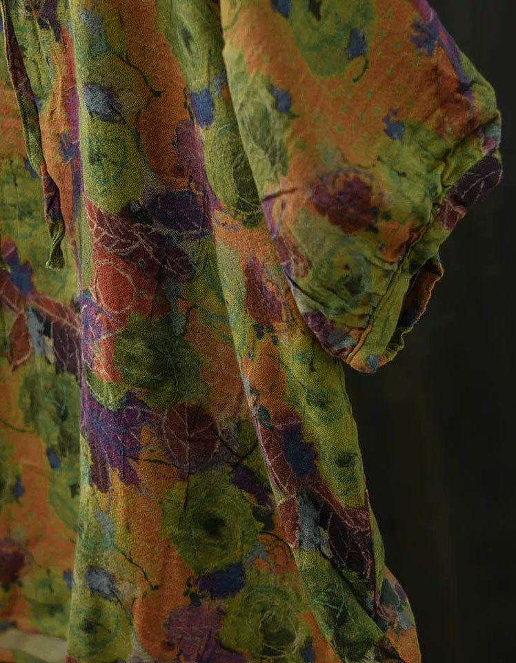 Women's artistic floral tunic top with loose silhouette