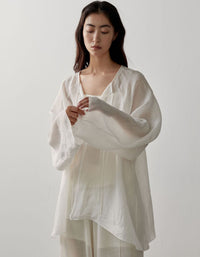 Women’s Lightweight Linen Batwing Blouse – Loose Fit Summer Casual Shirt