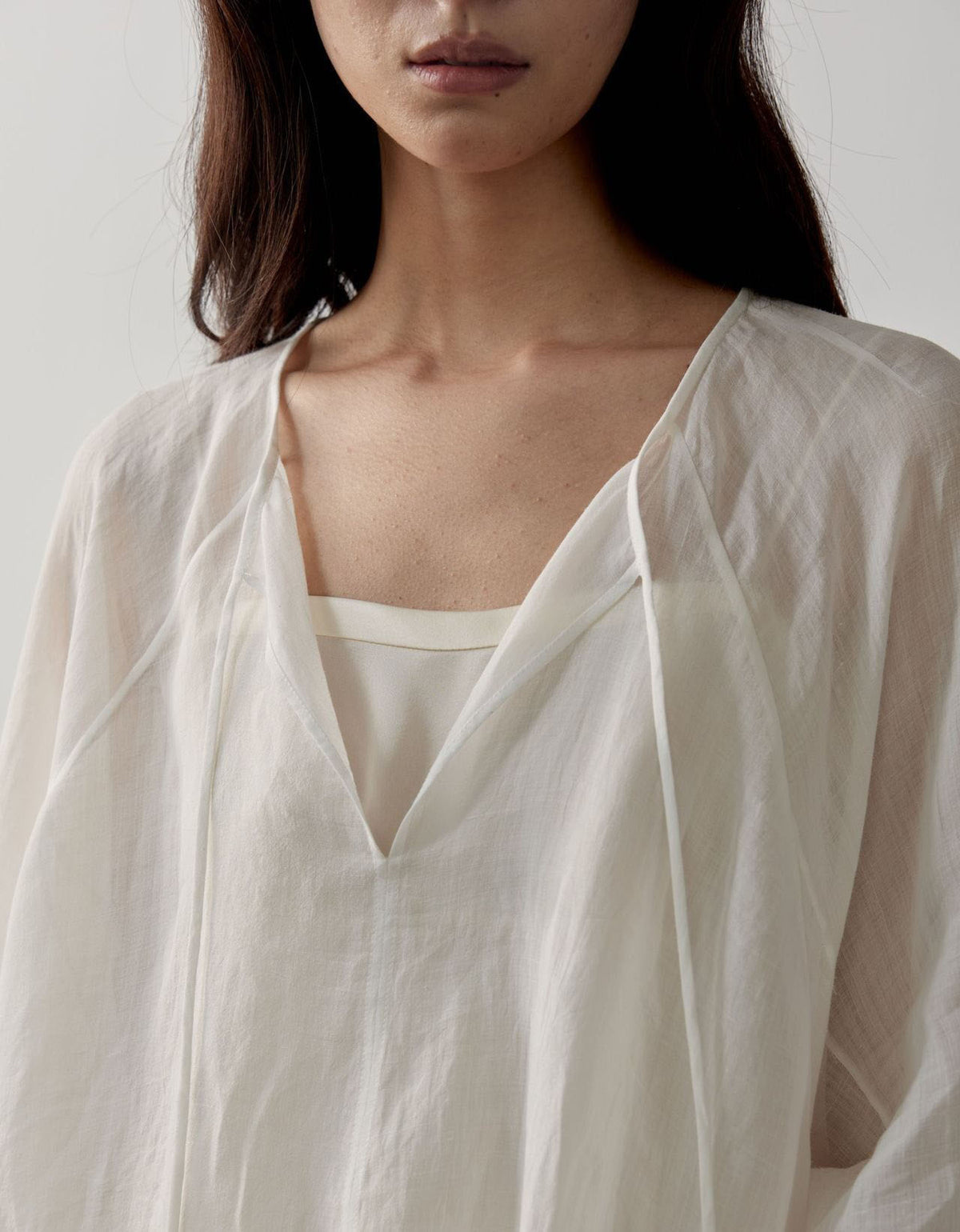 Close-Up of Elegant Sheer Linen Top Women – Oversized Casual Summer Blouse