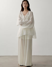 Minimalist oversized linen top women batwing sleeves lightweight breathable fabric