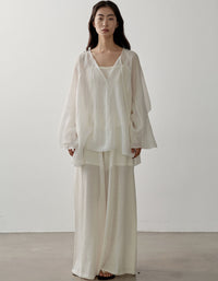 Elegant loose V neck linen blouse for women breathable casual summer outfit