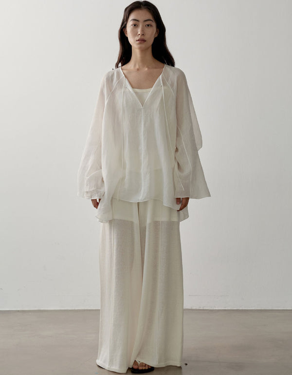 Elegant loose V neck linen blouse for women breathable casual summer outfit