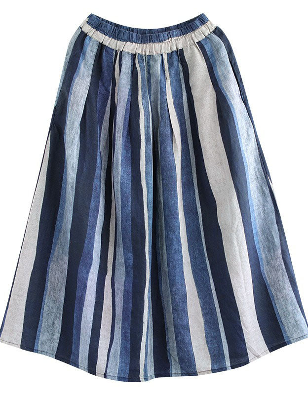 Casual Blue Stripe Linen Skirt for Women Loose Fit