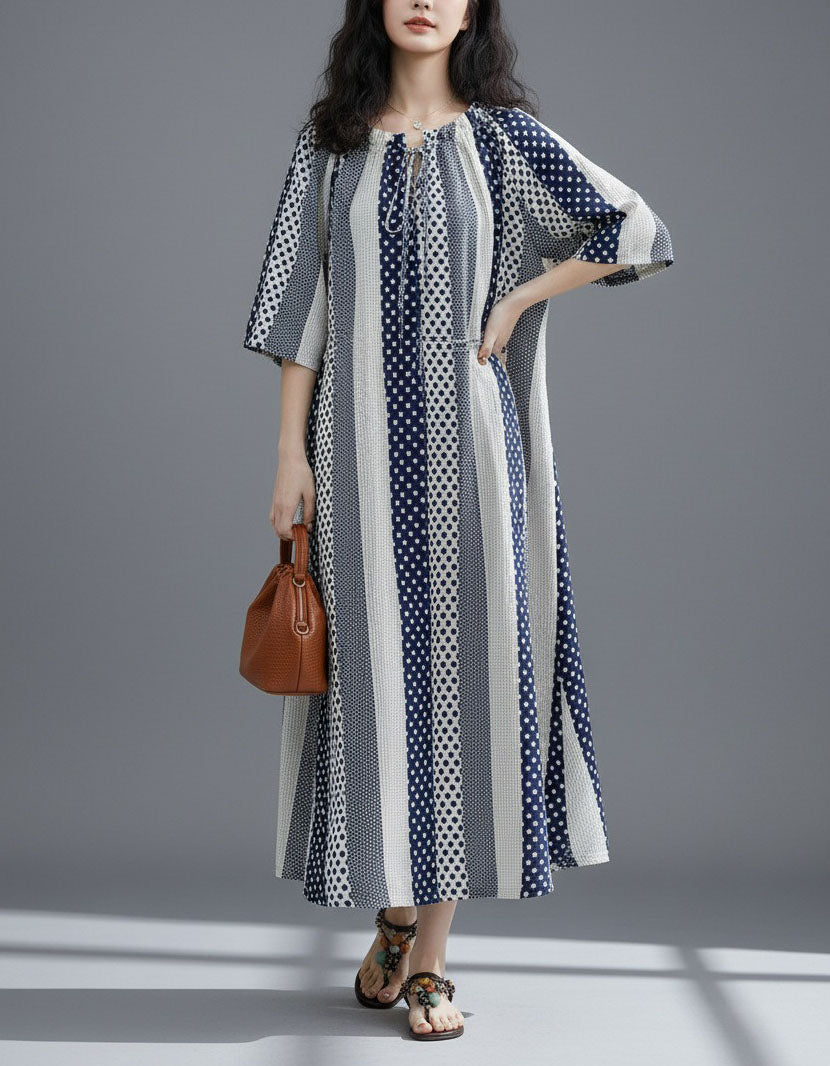 Boho Striped Maxi Dress Women Loose Fit Summer Casual