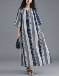 Women Loose Bohemian Stripe Maxi Dress Flowy Summer