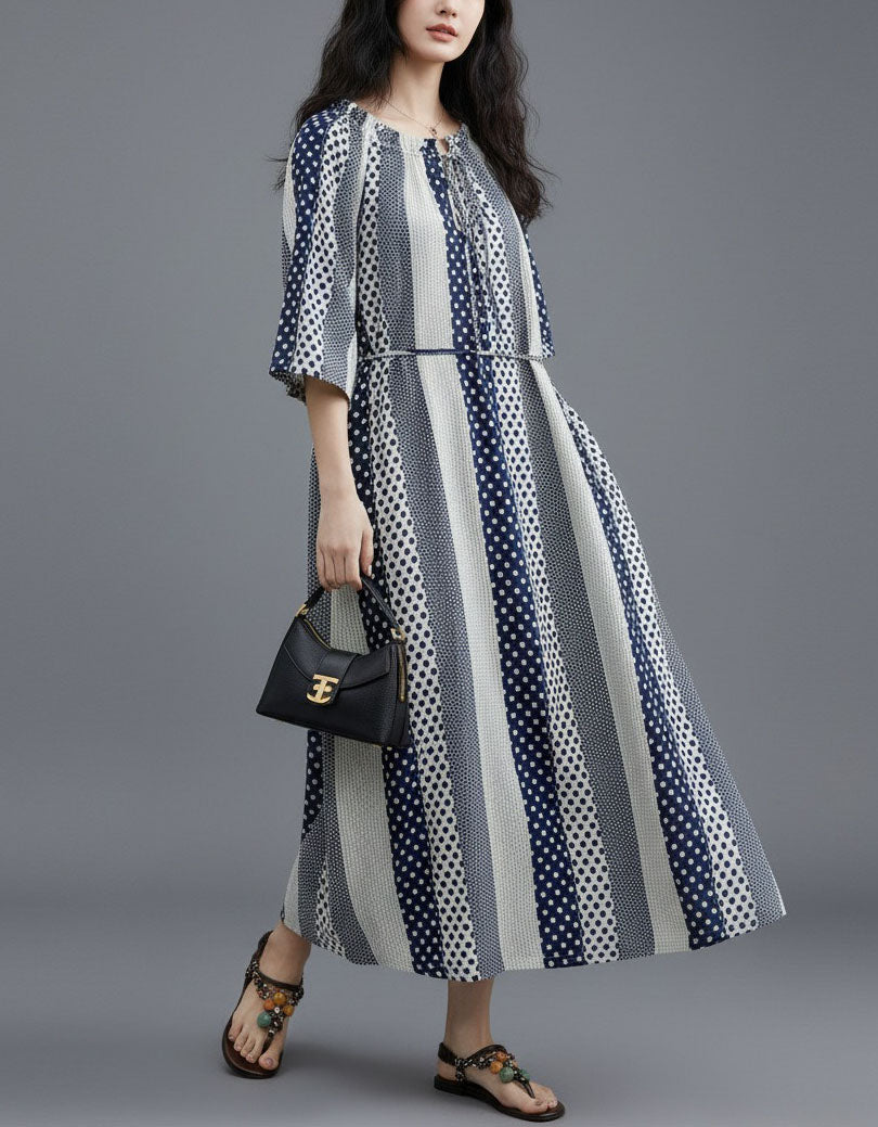 Casual Boho Stripe Maxi Dress Loose Fit Beach Dress