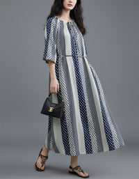 Casual Boho Stripe Maxi Dress Loose Fit Beach Dress