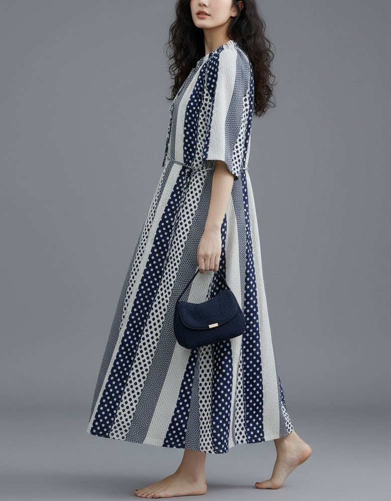 women boho striped loose maxi dress summer
