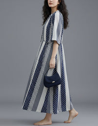 women boho striped loose maxi dress summer
