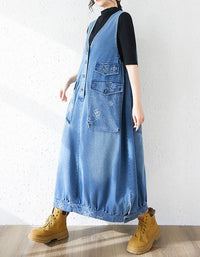 casual denim maxi dress floral embroidery design