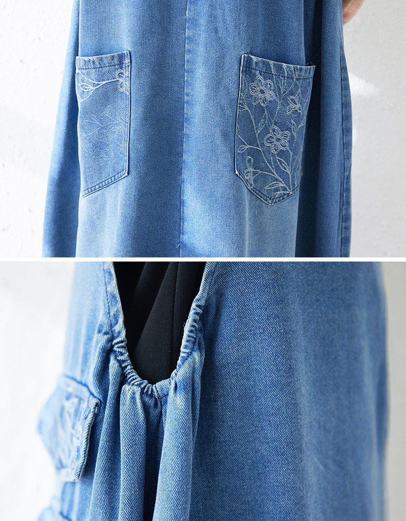 women vintage style denim embroidered dress