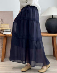 Boho navy long skirt elastic waist flowy design