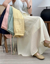 Loose cotton yellow skirt casual outfit styling