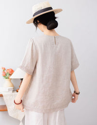 Breathable lightweight green linen blouse back view