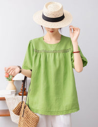 Loose fit summer linen top full body view