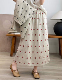 Women’s Casual Linen Skirt with Printed Pattern Midi
