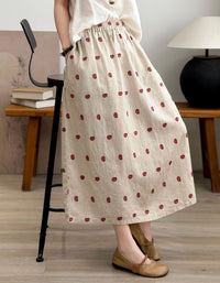 Women’s Printed Linen Midi Skirt Loose Fit Casual