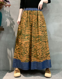 Brown Floral Wide Leg Pants Women High Waist Loose Fit
