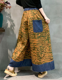Casual Brown Floral Wide Leg Pants Women Loose Fit